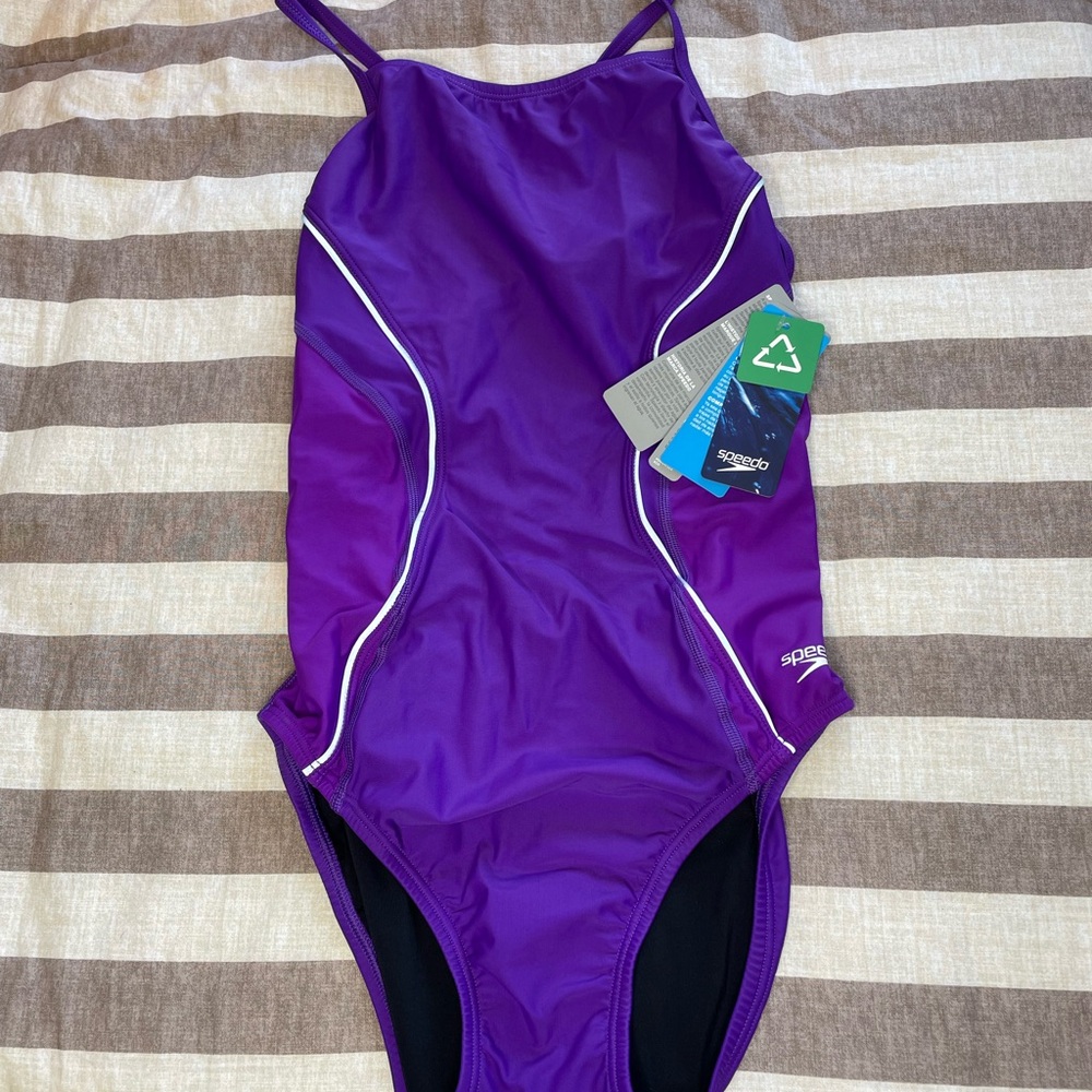 Speedo Powerflex Eco One Piece Swimsuit Purple 10/36 Athletic Swim NWT